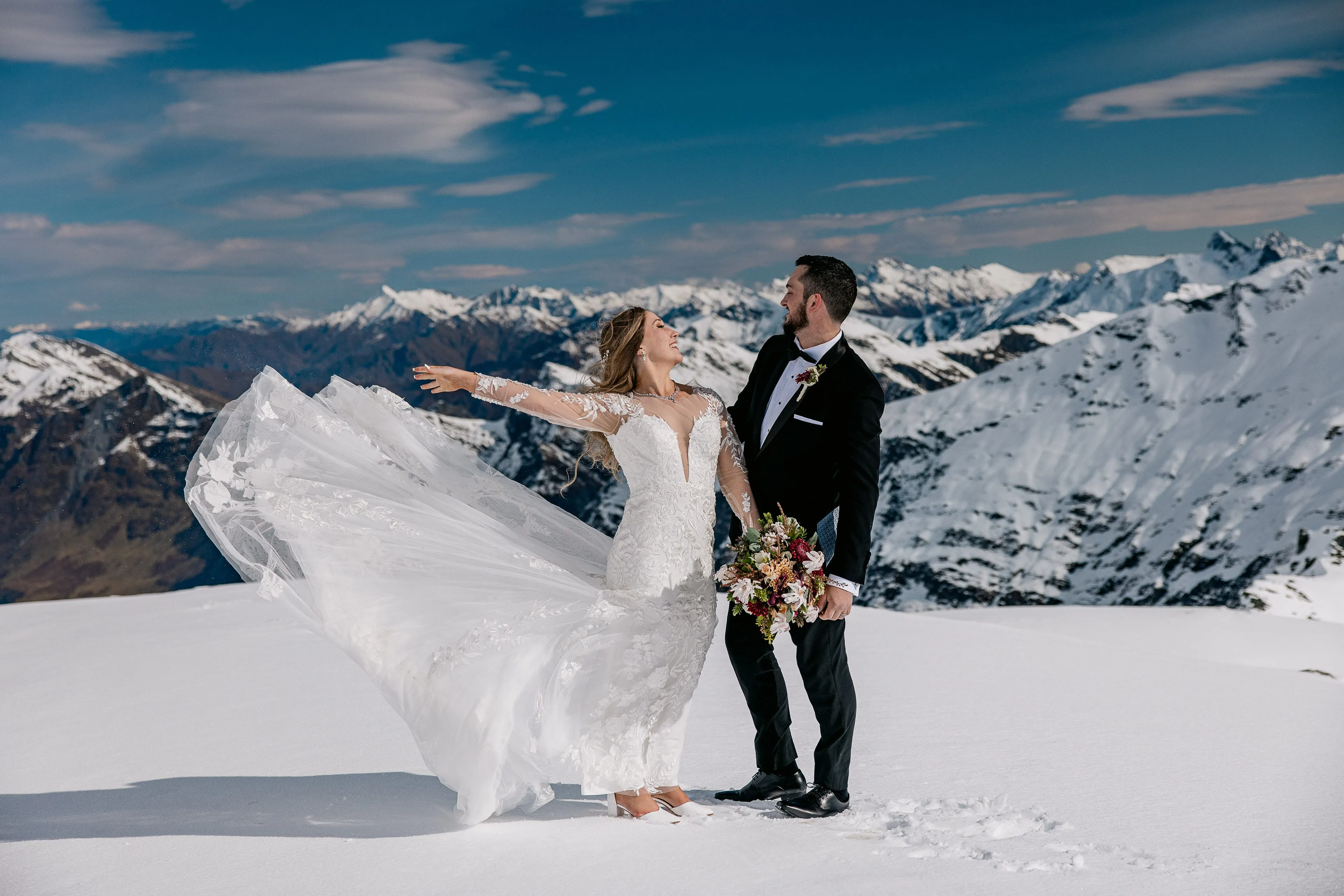 A helicopter wedding on Fog Peak near Mt Aspiring National Park, Wānaka